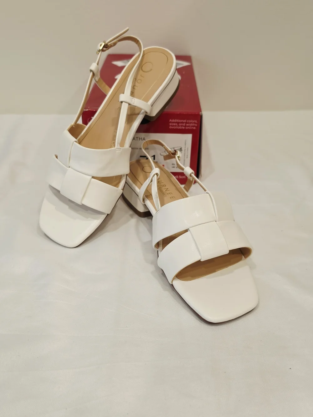 Journee Collection Tabatha White Woven-Strap Square Toe Slingback Sandals